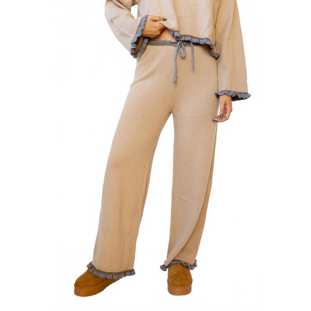 NEW MIOU MUSE shaylee ruffled hem pants in mocha/grey